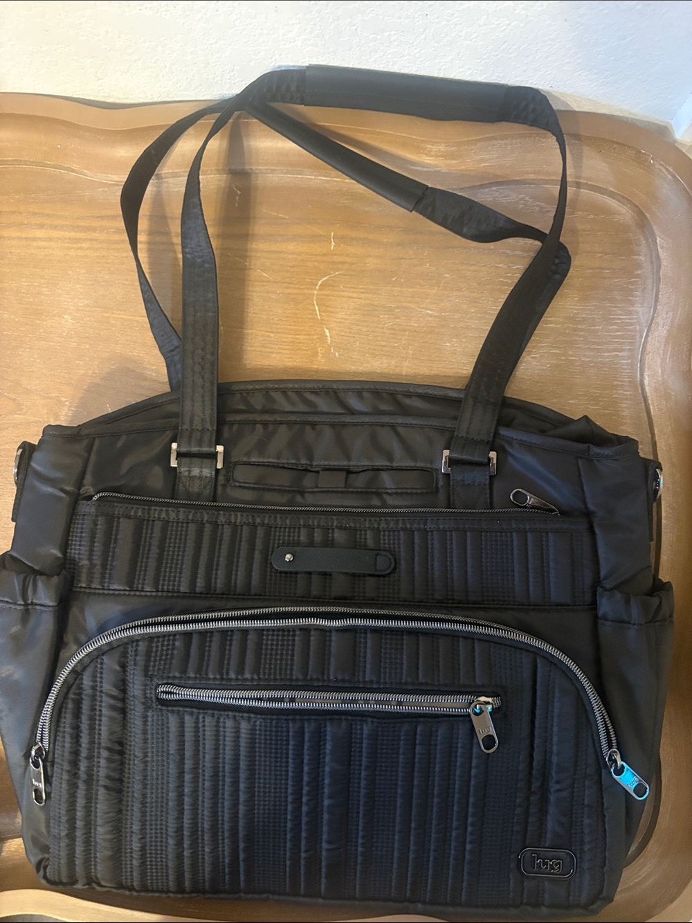 Lug Black Quilted  Tote with Multiple Zippered Pockets